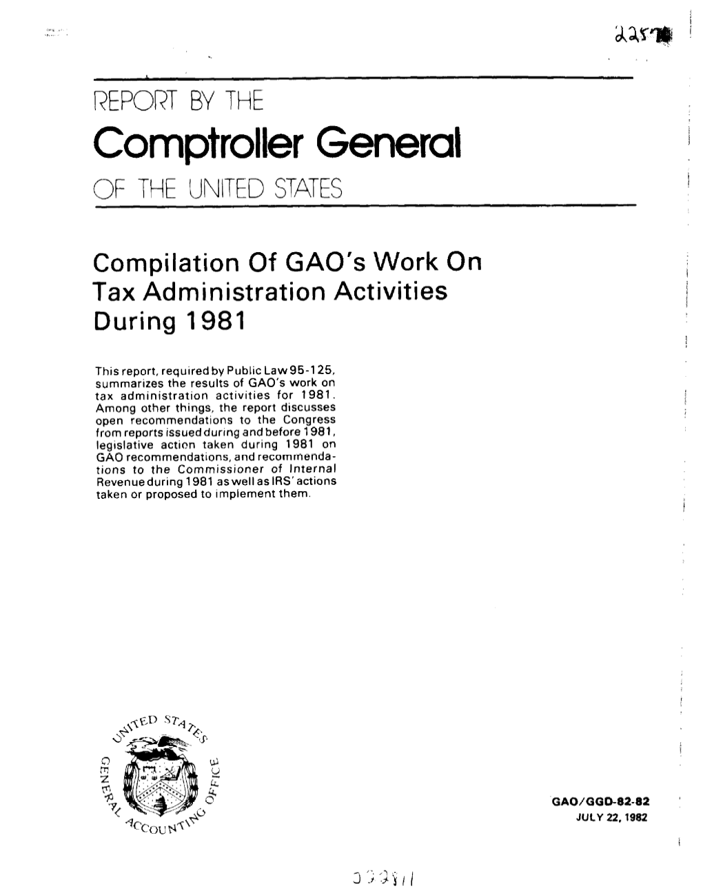 GGD-82-82 Compilation of GAO Work on Tax Administration Activities During 1981