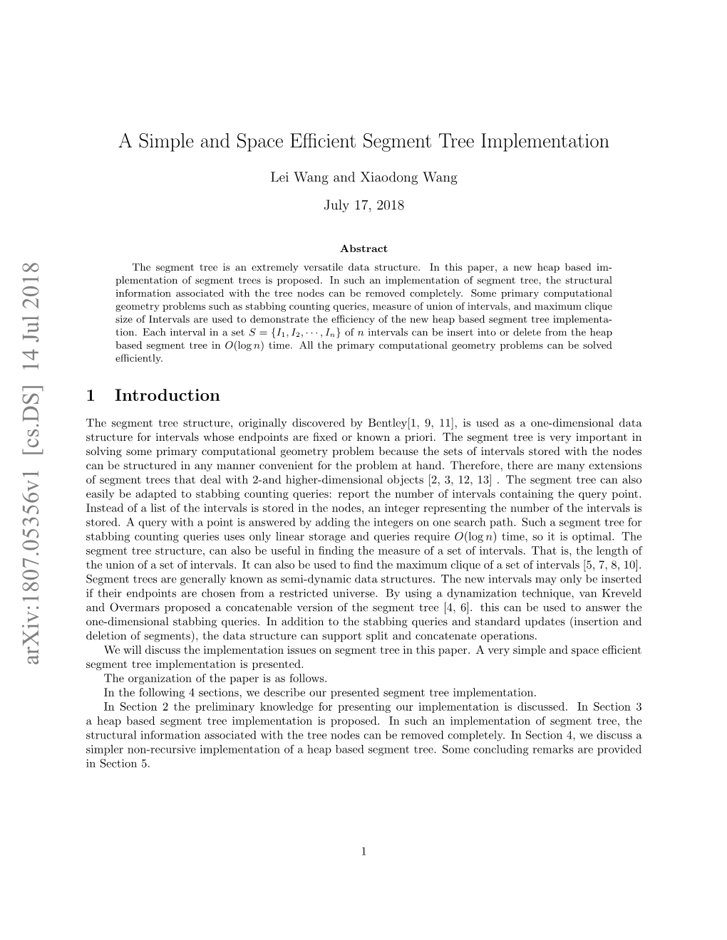 A Simple and Space Efficient Segment Tree Implementation