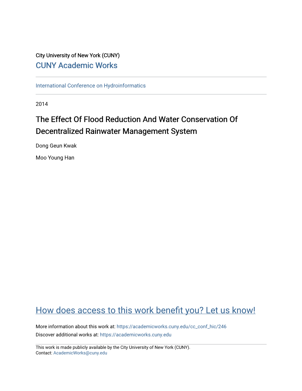 The Effect of Flood Reduction and Water Conservation of Decentralized Rainwater Management System