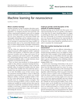 Machine Learning for Neuroscience Geoffrey E Hinton