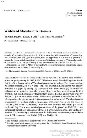 Whitehead Modules Over Domains Thomas Becker, Laszlo Fuchs1, and Saharon Shelah2 (Communicated by Rüdiger Göbel)