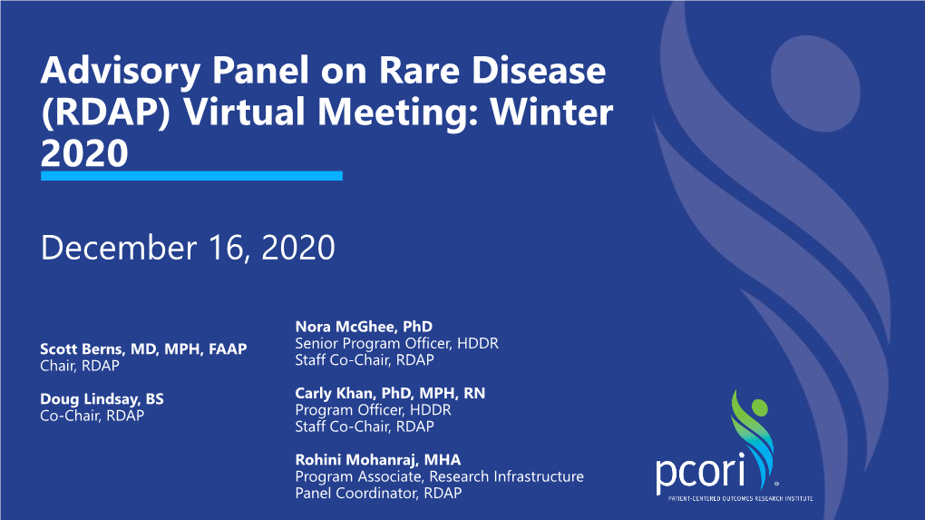 Advisory Panel on Rare Disease (RDAP) Virtual Meeting: Winter 2020