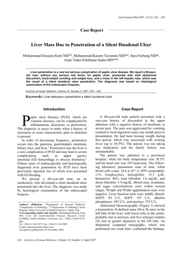 Liver Mass Due to Penetration of a Silent Duodenal Ulcer