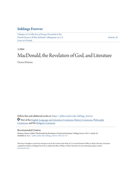 Macdonald, the Revelation of God, and Literature Darren Hotmire