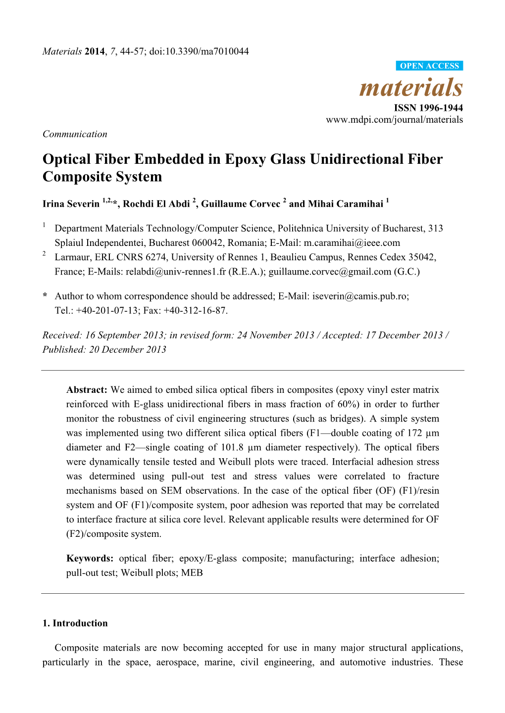 Optical Fiber Embedded in Epoxy Glass Unidirectional Fiber Composite System