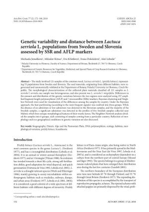 Genetic Variability and Distance Between Lactuca Serriola L