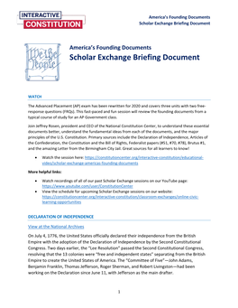 America's Founding Documents Scholar Exchange Briefing Document