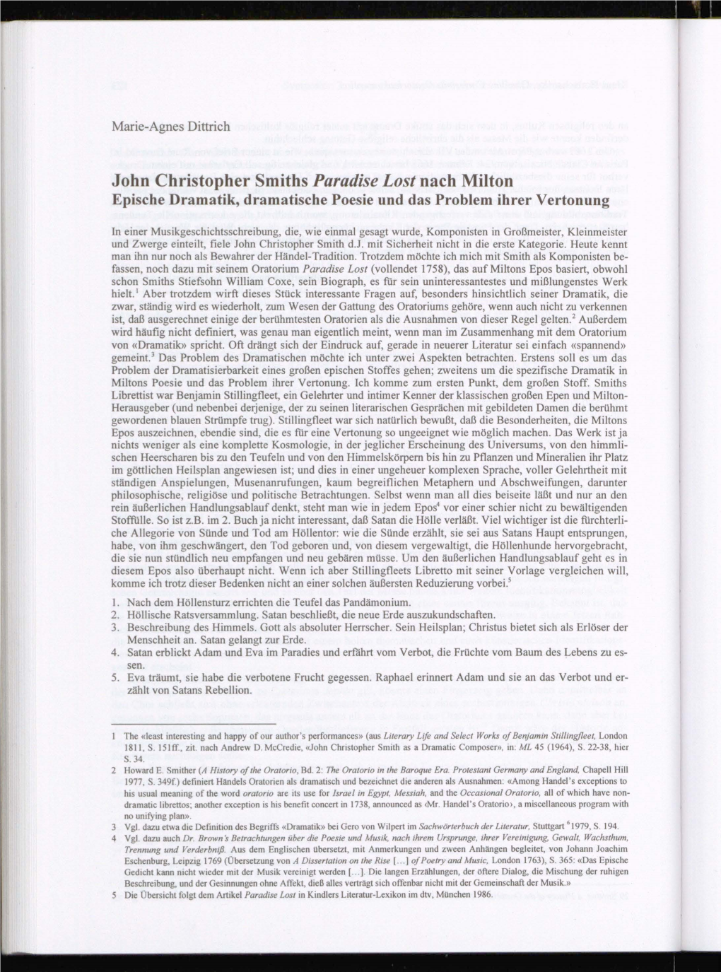 John Christopher Smiths Paradise Lost Nach Milton Epische Dramatik, Dramatische Poesie Und Das Problem Ihrer Vertonung