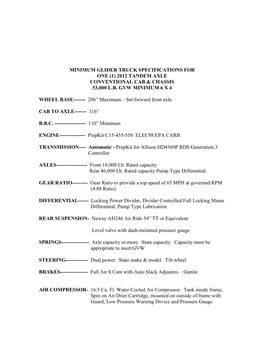 Minimum Glider Truck Specifications for One (1) 2012 Tandem Axle Conventional Cab & Chassis 53,000 L.B