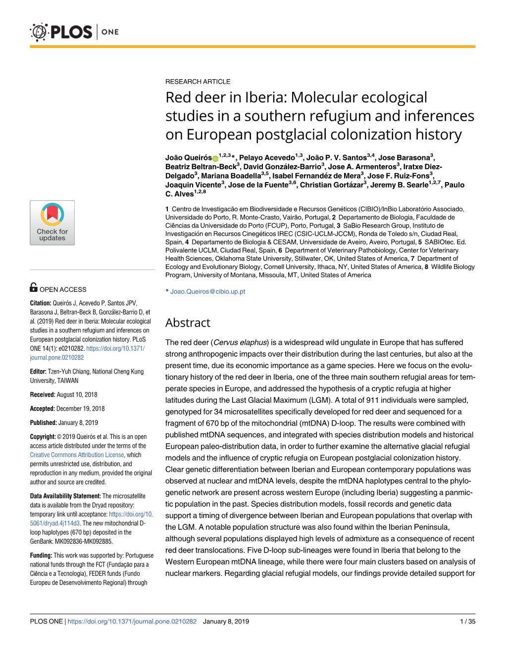 Red Deer in Iberia: Molecular Ecological Studies in a Southern Refugium and Inferences on European Postglacial Colonization History