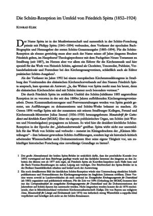 Die Schütz-Rezeption Im Umfeld Von Friedrich Spitta (1852–1924)