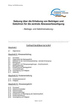Satzung Über Die Erhebung Von Beiträgen Und Gebühren Für Die Zentrale Abwasserbeseitigung