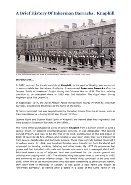 A Brief History of Inkerman Barracks, Knaphill