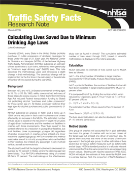 Calculating Lives Saved Due to Minimum Drinking Age Laws John Kindelberger*
