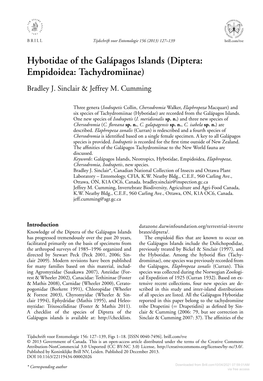 Hybotidae of the Galápagos Islands (Diptera: Empidoidea: Tachydromiinae) Bradley J