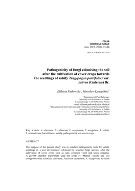 Pathogenicity of Fungi Colonising the Soil After the Cultivation of Cover Crops Towards the Seedlings of Salsify Tragopogon Porrifolius Var