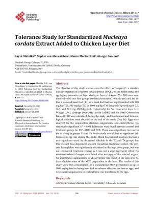 Tolerance Study for Standardized Macleaya Cordata Extract Added to Chicken Layer Diet