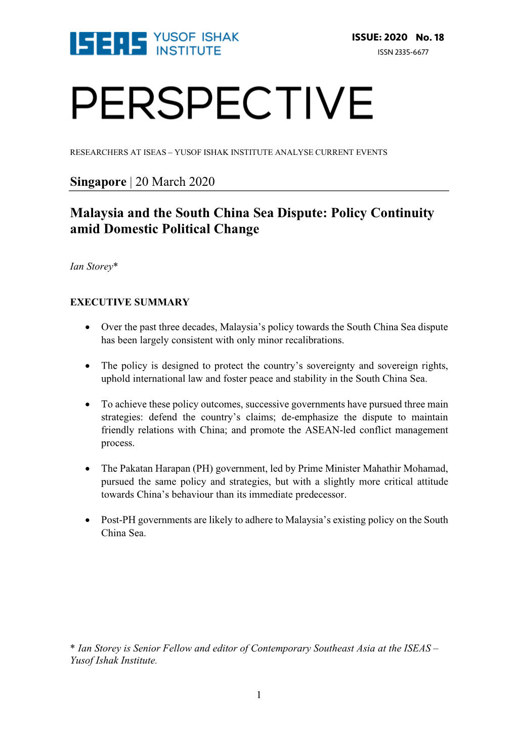 Malaysia and the South China Sea Dispute: Policy Continuity Amid Domestic Political Change