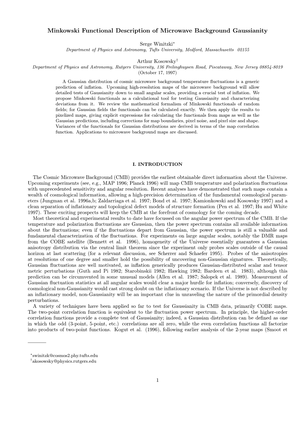 Minkowski Functional Description of Microwave Background Gaussianity