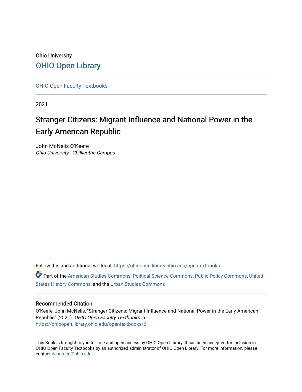 Migrant Influence and National Power in the Early American Republic" (2021)