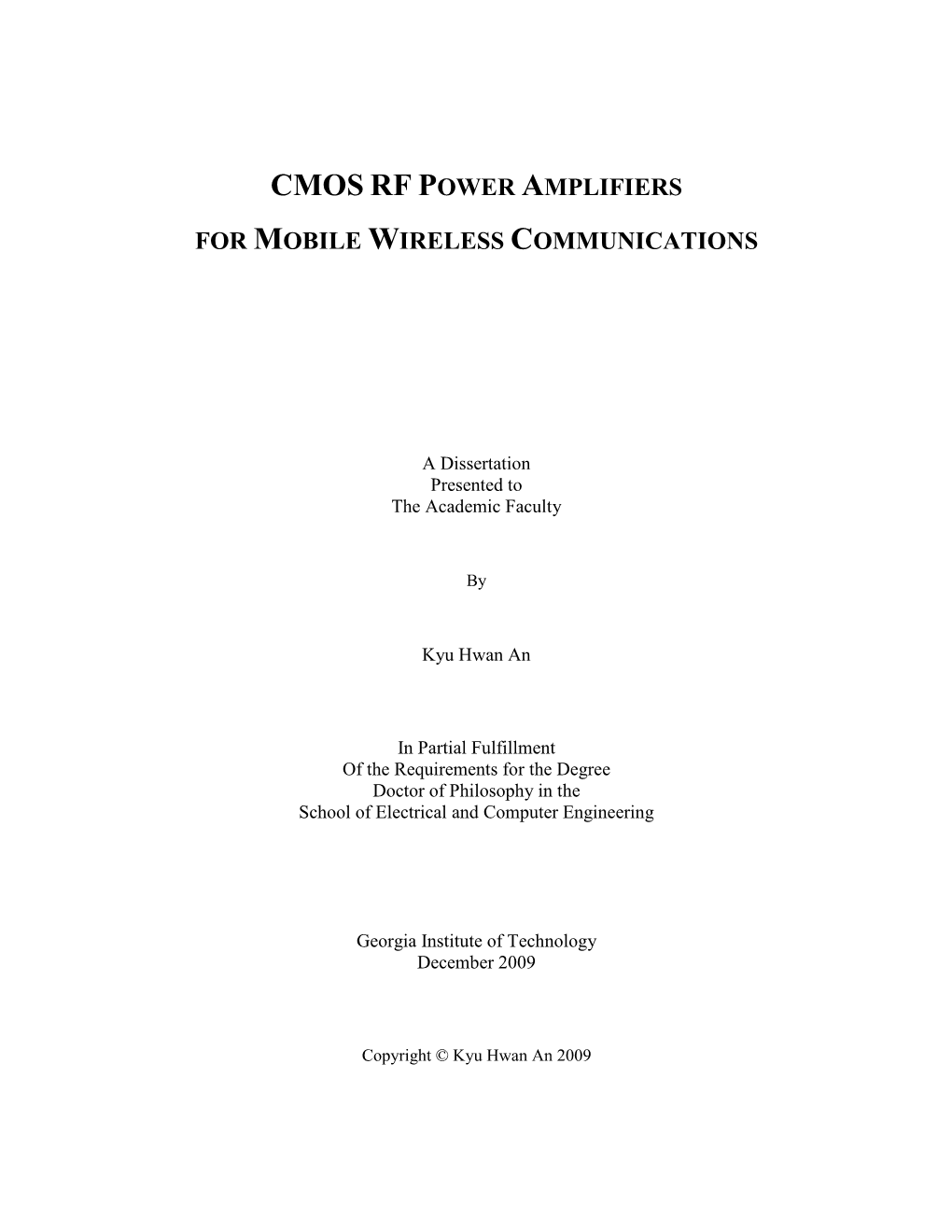 Cmos Rf Power Amplifiers