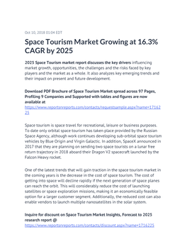 Space Tourism Market Growing at 16.3% CAGR by 2025