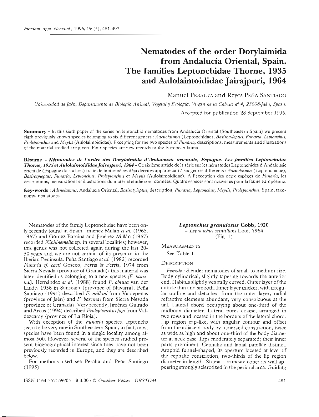 Nematodes of the Order Dorylaimida from Andalucia Oriental, Spain