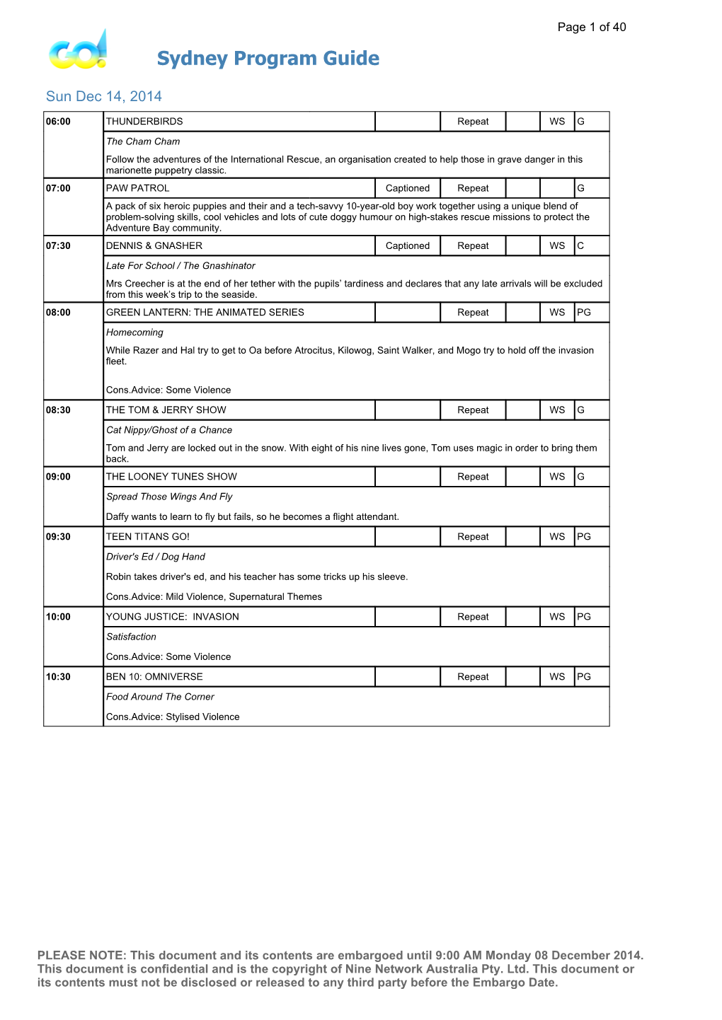 Sydney Program Guide