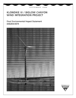 Klondike III / Biglow Canyon Wind Integration Project