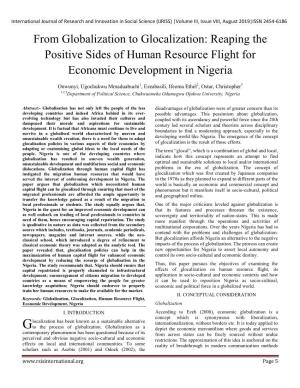 From Globalization to Glocalization: Reaping the Positive Sides of Human Resource Flight for Economic Development in Nigeria