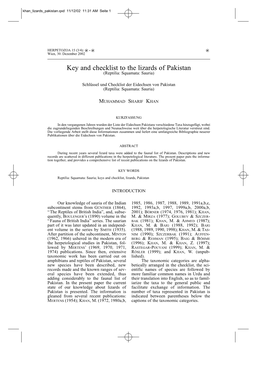 Key and Checklist to the Lizards of Pakistan (Reptilia: Squamata: Sauria)