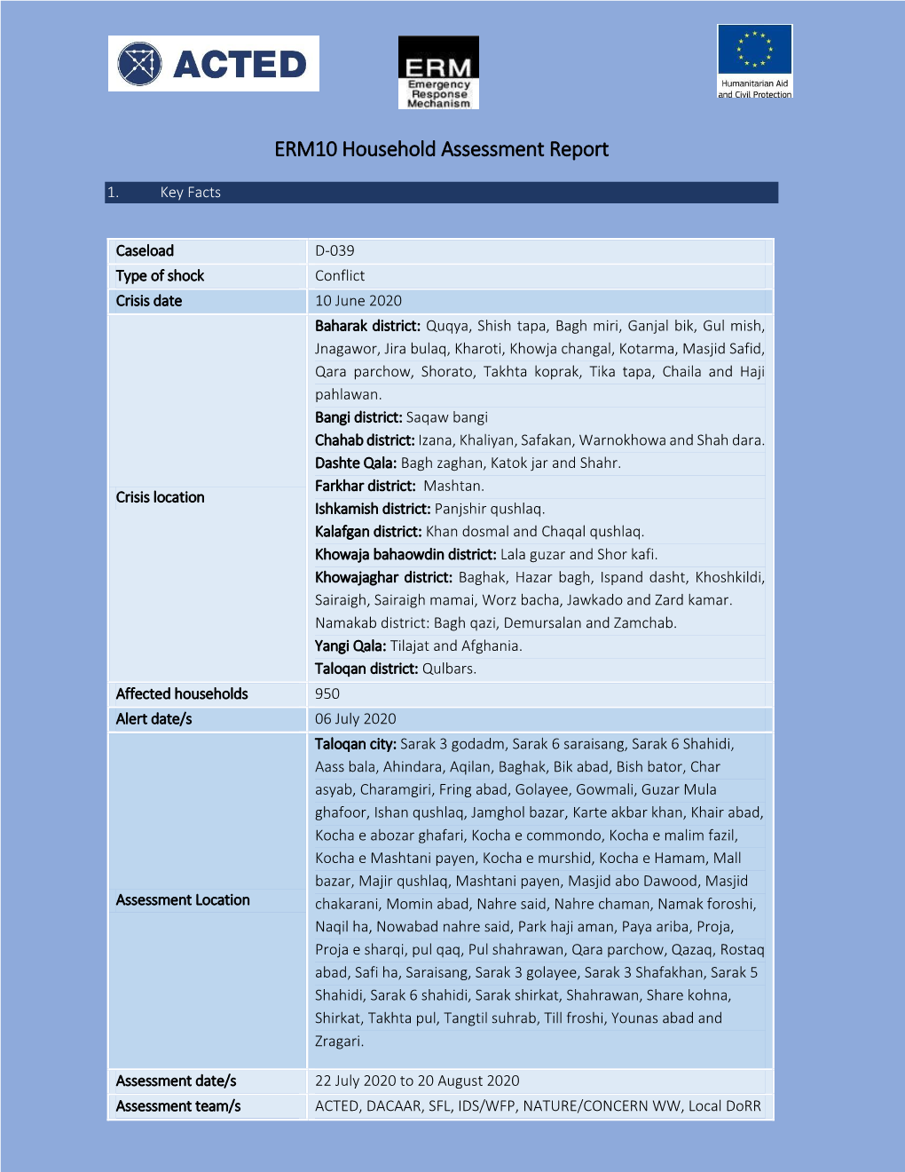 ERM10 Household Assessment Report