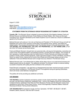 Statement from the Stronach Group Regarding Settlement of Litigation
