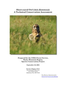 Short-Eared Owl (Asio Flammeus): a Technical Conservation Assessment