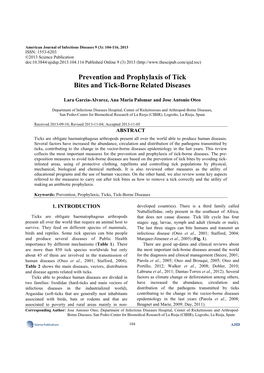 Prevention and Prophylaxis of Tick Bites and Tick-Borne Related Diseases