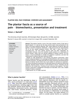 The Plantar Fascia As a Source of Painfbiomechanics, Presentation and Treatment