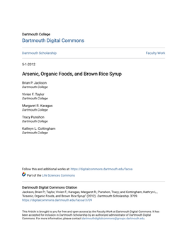 Arsenic, Organic Foods, and Brown Rice Syrup