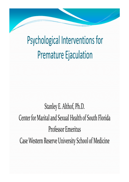 Psychological Interventions for Premature Ejaculation