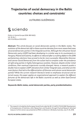 Trajectories of Social Democracy in the Baltic Countries: Choices and Constraints1