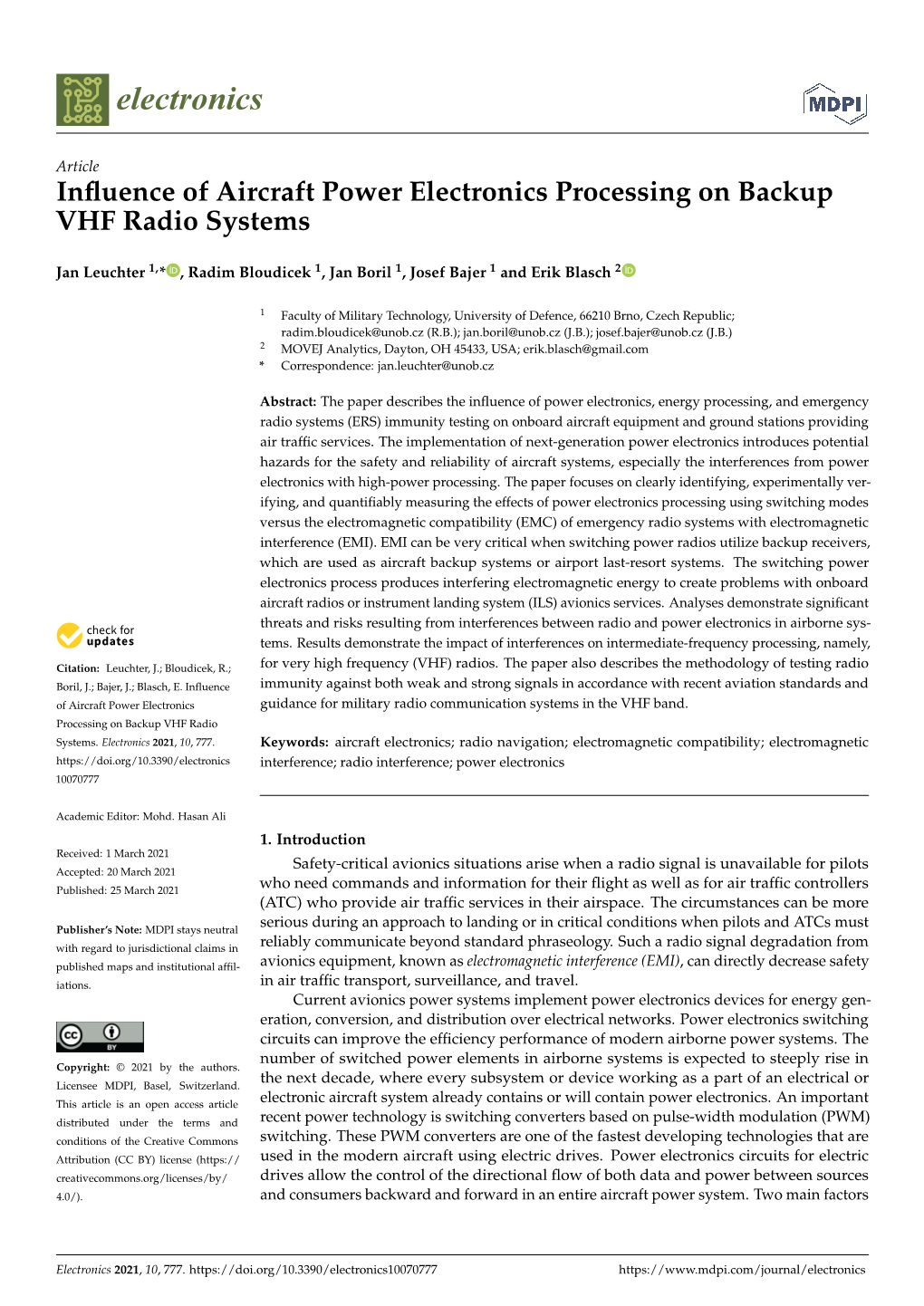 Influence of Aircraft Power Electronics Processing on Backup VHF Radio