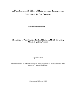 A First Successful Effort of Heterologous Transposons Movement in Oat Genome