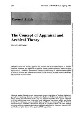 The Concept of Appraisal and Archival Theory