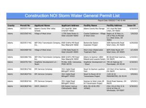 Construction NOI Storm Water General Permit List