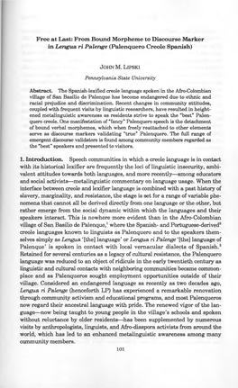 (Palenquero Creole Spanish) 1. Introduction. Speech C