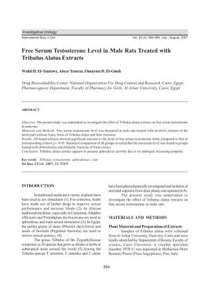 Free Serum Testosterone Level in Male Rats Treated with Tribulus Alatus Extracts
