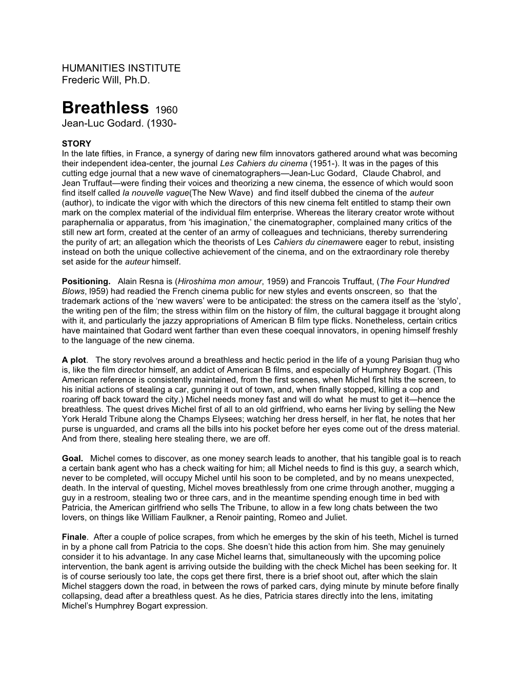 Breathless 1960 Jean-Luc Godard