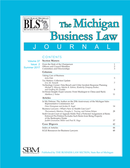 Michigan Business Law Journal Summer 2017
