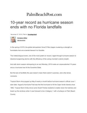 10-Year Record As Hurricane Season Ends with No Florida Landfalls