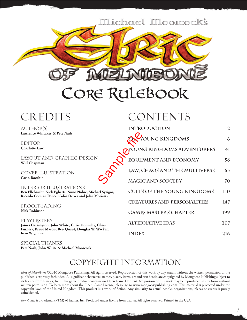 Core Rulebook Credits Contents Author(S) Introduction 2 Lawrence Whitaker & Pete Nash the Young Kingdoms 6 Editor Charlotte Law Young Kingdoms Adventurers 41