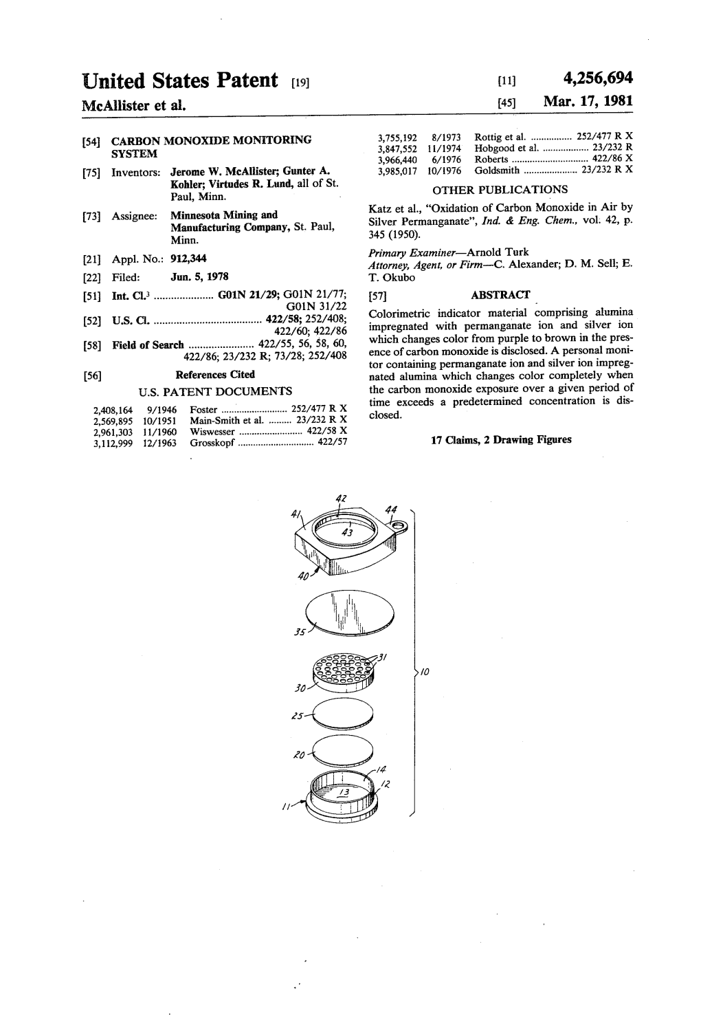 United States Patent (19) 11 4,256,694 Mcallister Et Al